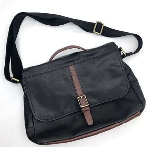 Fossil Black Leather Evan Commuter Satchel Messenger Bag